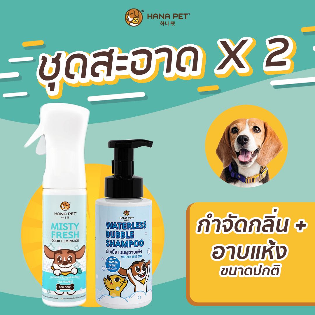[🔴สะอาดX2 ชุดใหญ่] Hana Pet  สเปรย์กำจัดกลิ่น / สเปรย์ฆ่าเชื้อ และ แชมพูอาบแห้ง