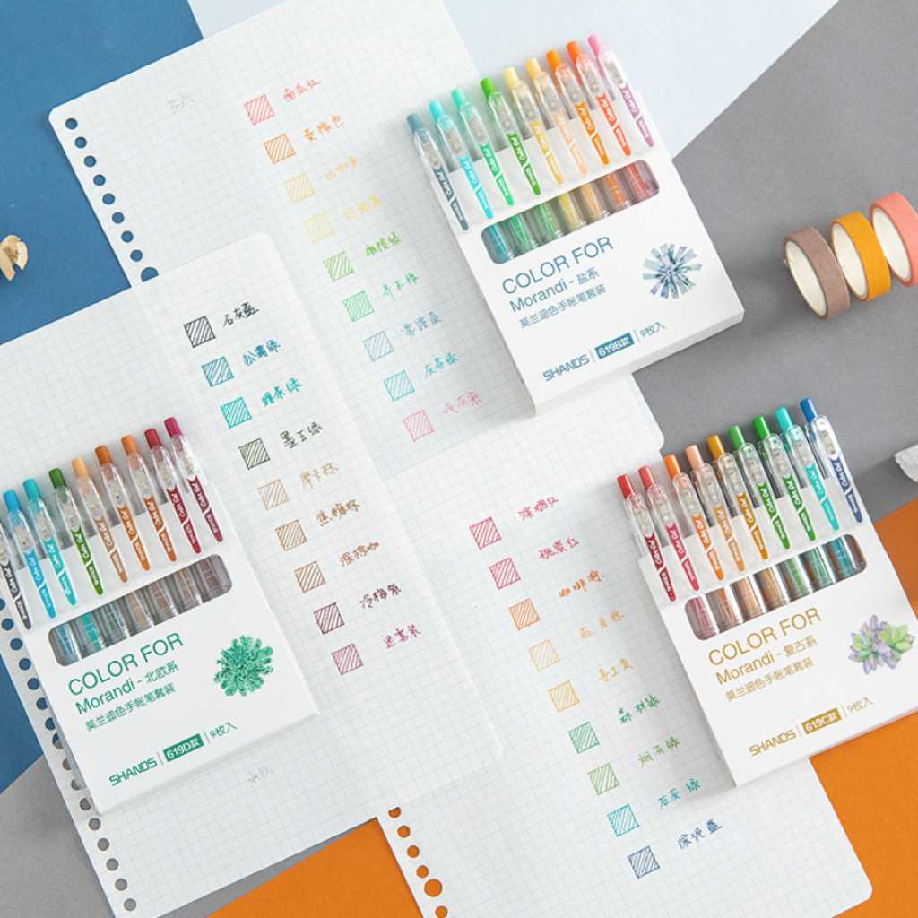 ปากกา 9 สี รีฟิลได้ ⭐️ Morandi 9-Color Gel Pens ปากกาเจล ปากกาสี 0.5 pen mimisplan
