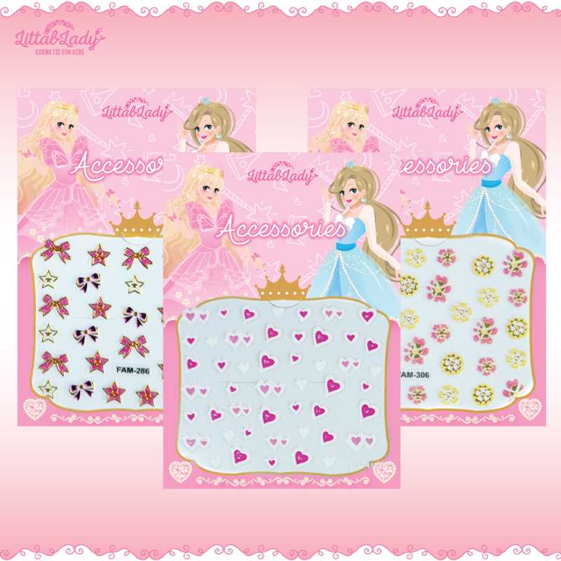 Littal Lady สติ๊กเกอร์ติดเล็บ สำหรับตกแต่งเล็บ  3 แผ่น แปะหน้าได้ แปะตัวได้