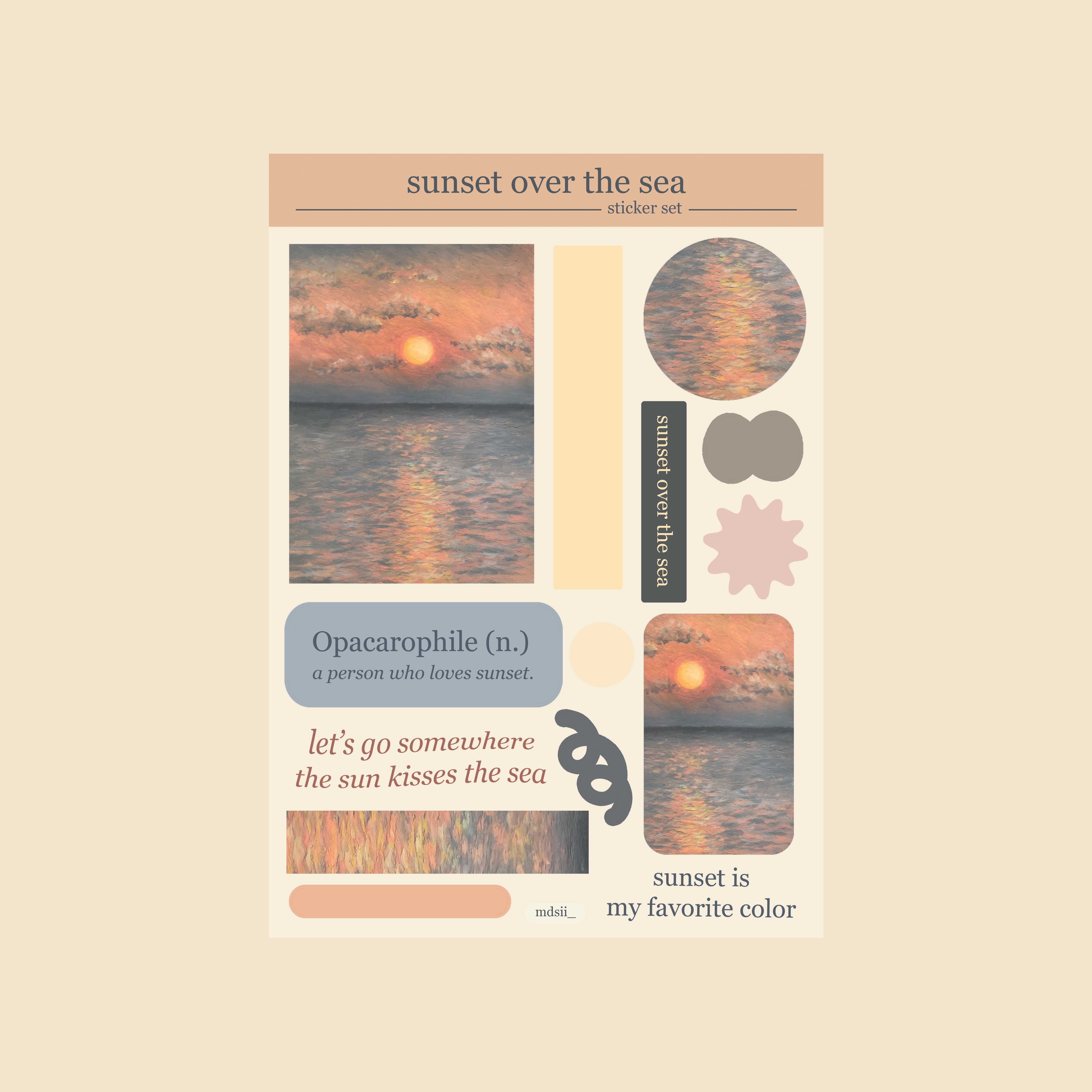 sunset over the sea - sticker set