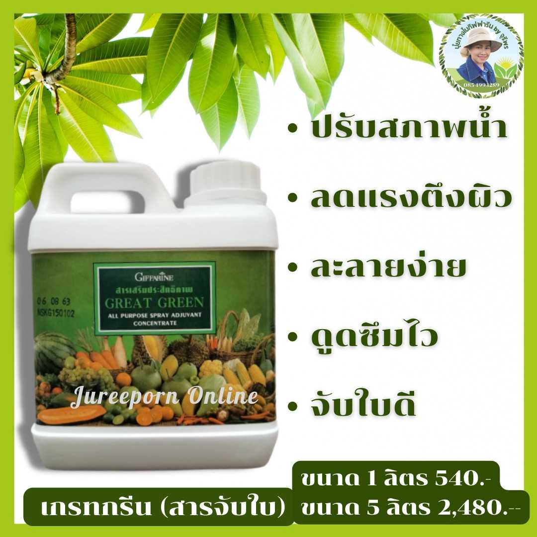 เกรทกรีน สารเสริมประสิทธิภาพ สารจับใบสูตรเข้มข้น 82% ปรับสภาพน้ำทำละลายง่าย ดูดซึมไว จับใบดี