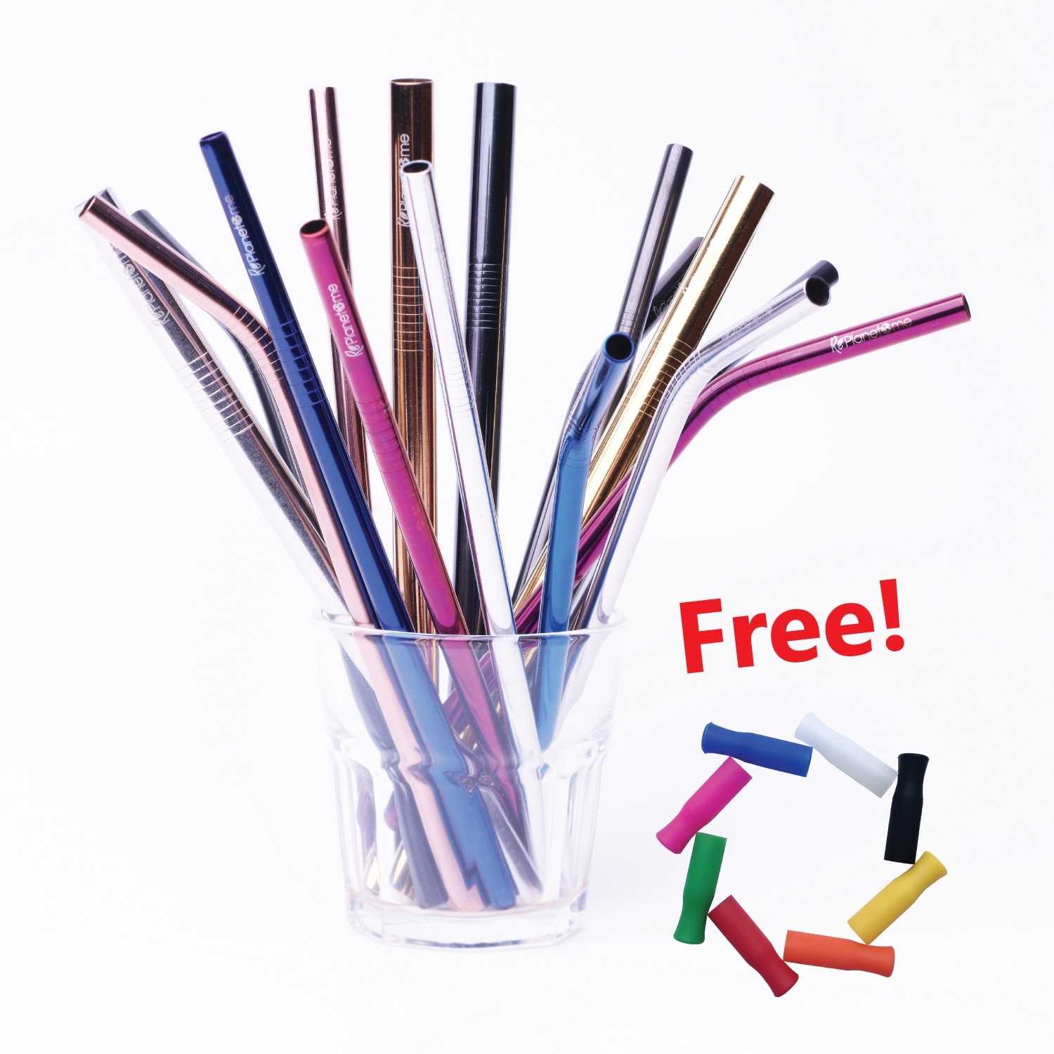 215x 8mm Metal Straw Set Free Silicone Tips (ชุดหลอดสแตนเลสแท้ ฟรี! ซิลิโคนหุ้มปลายหลอด&ถุงผ้า)