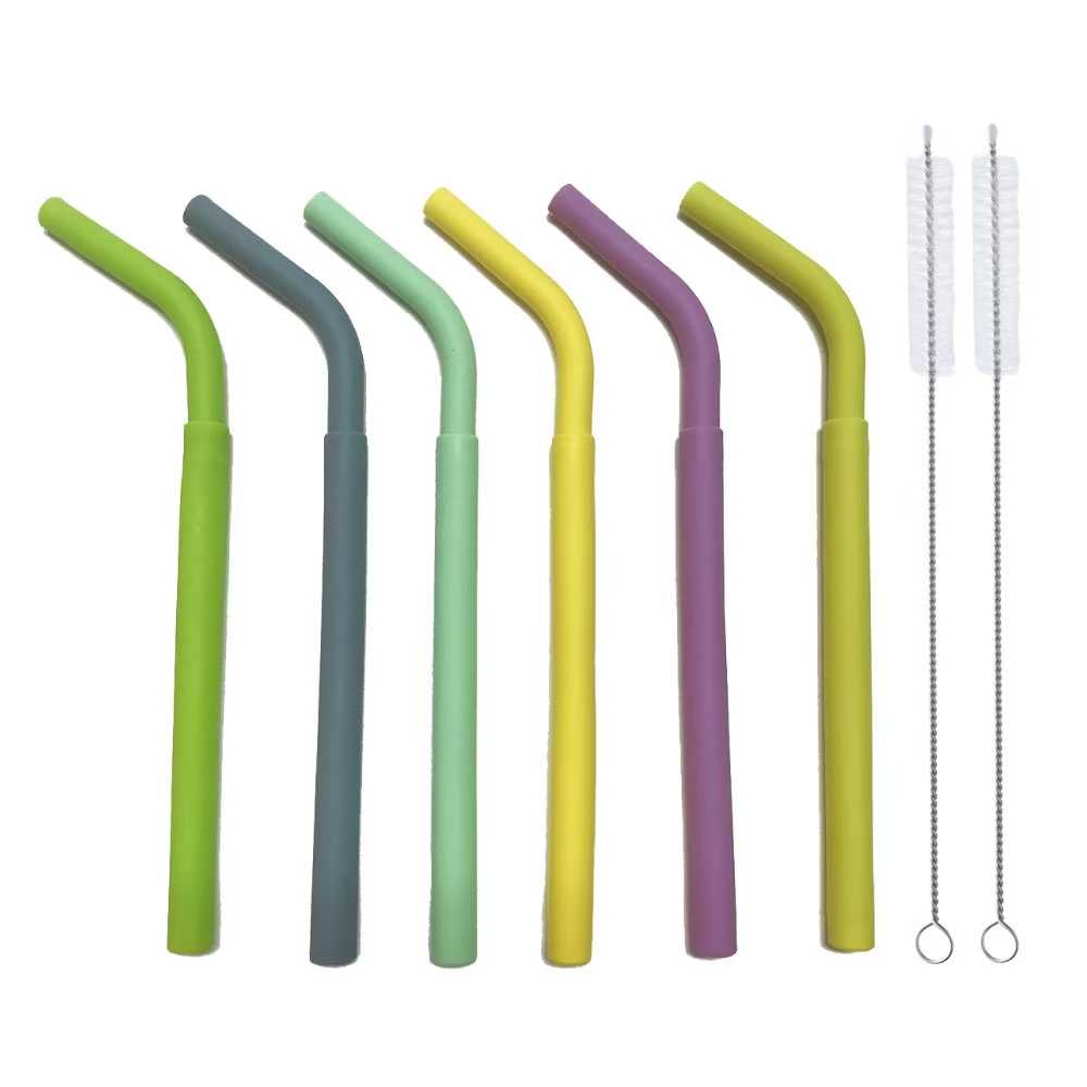 Silicone Straws (หลอดซิลิโคนแยกร่างได้ พร้อมแปรงล้างและถุงผ้า)