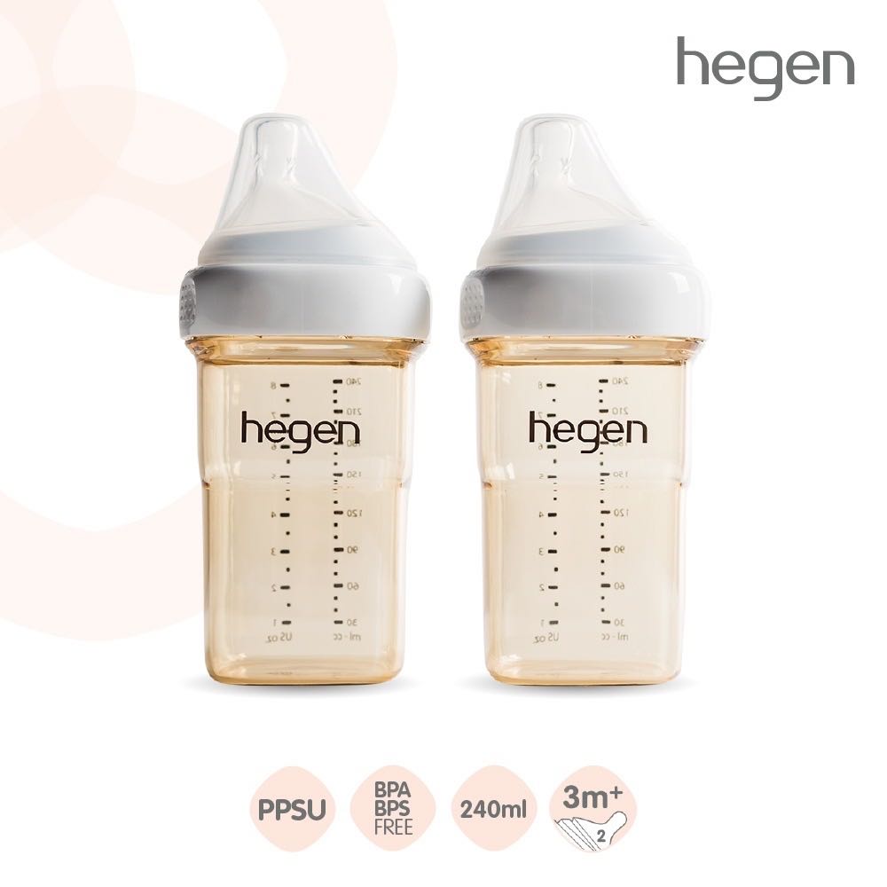 ขวดนม Hegen ขนาด 8 ออนซ์ / 240 มล. [2 ชิ้น] พร้อมจุกนม Medium น้ำนมไหลปานกลาง