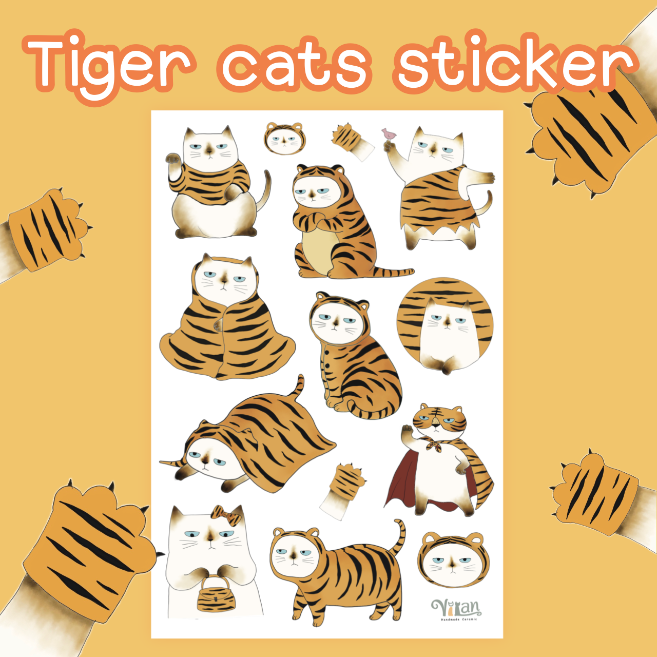 Sticker Tiger cats สติกเกอร์ลายแมวชุดเสือ