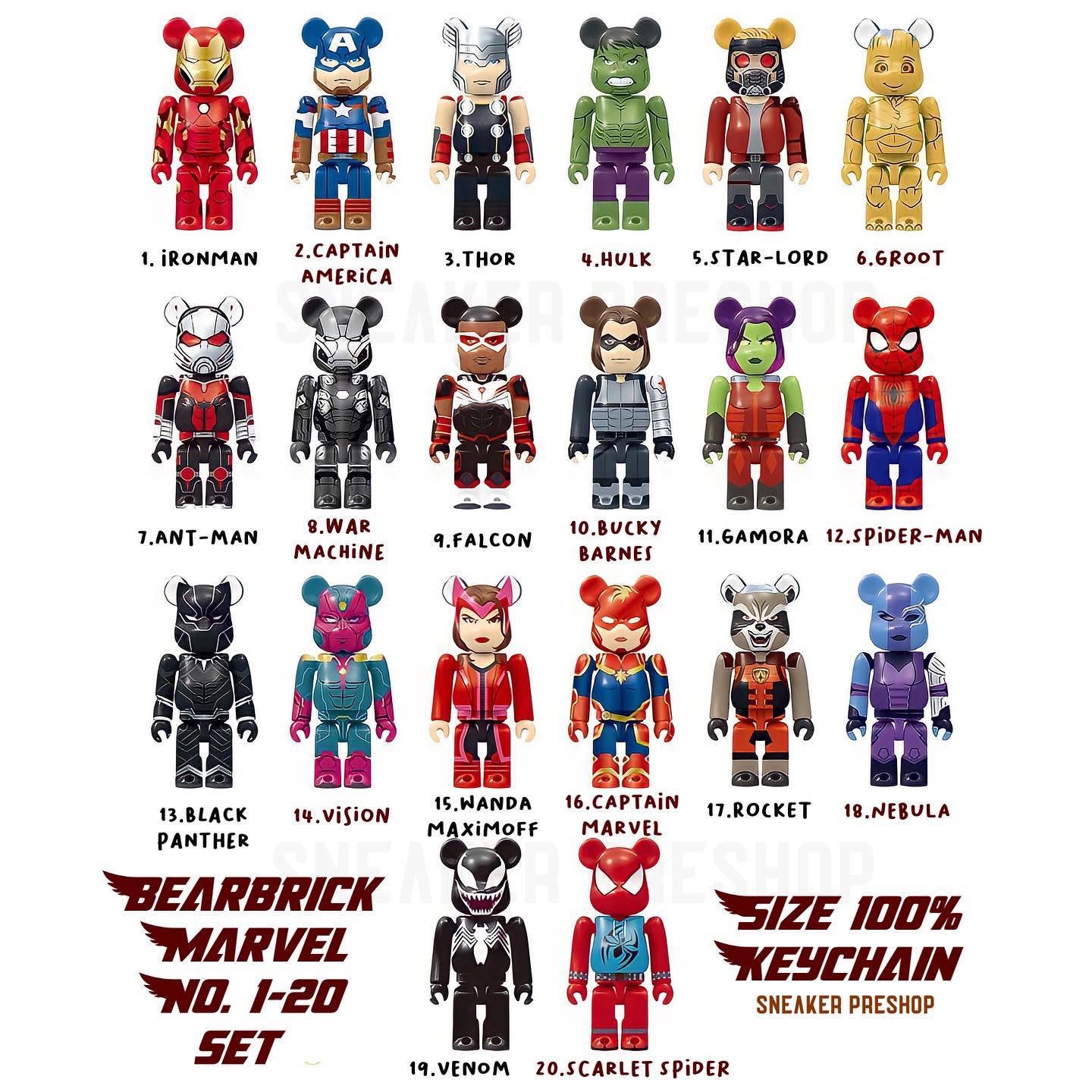  Bearbrick x Marvel Happy Lottery Kuji Keychain Set 100% 