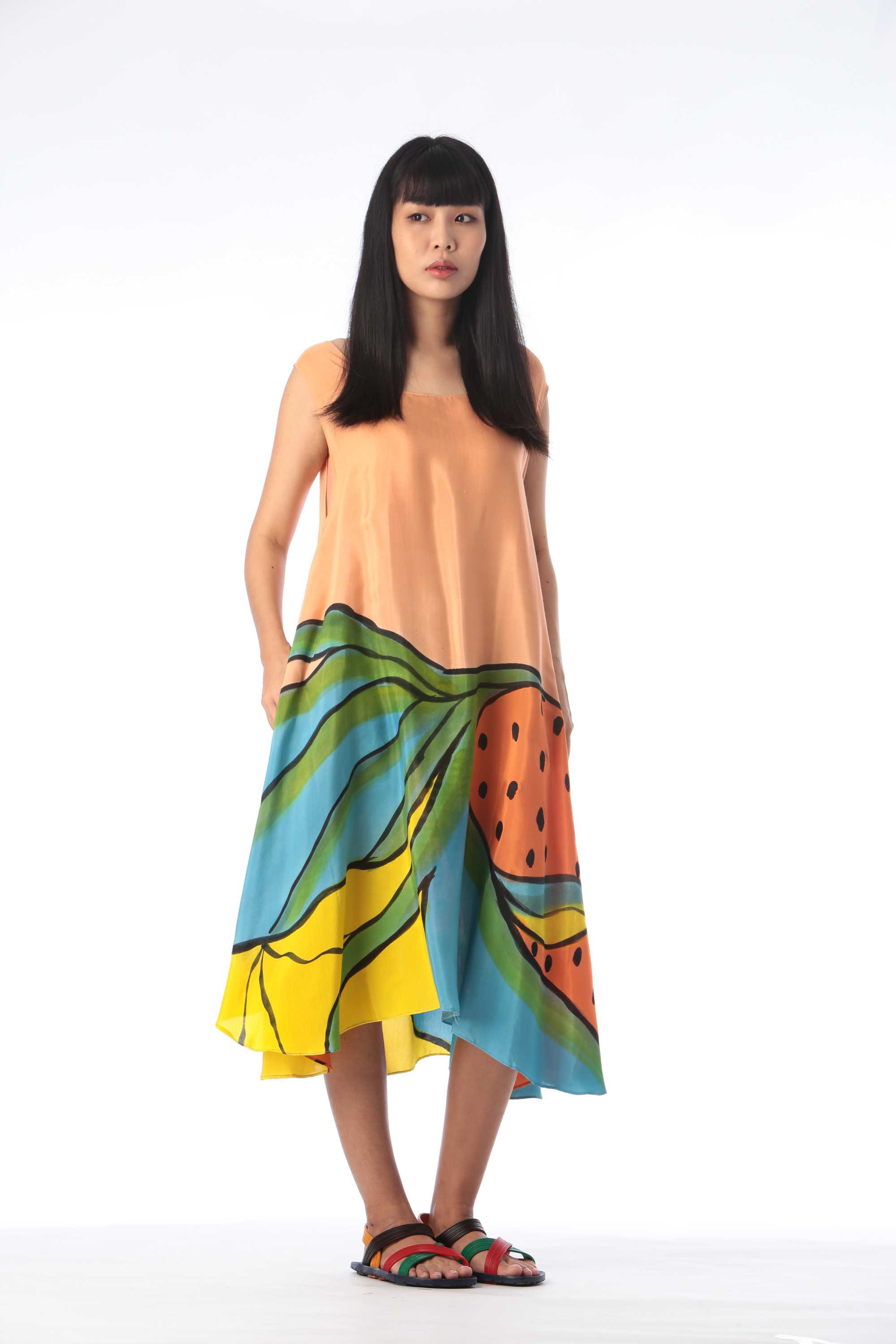 (Pre-order) Sac Sleeveless Dress Cotton Silk Hand paint เดรสแขนกุด