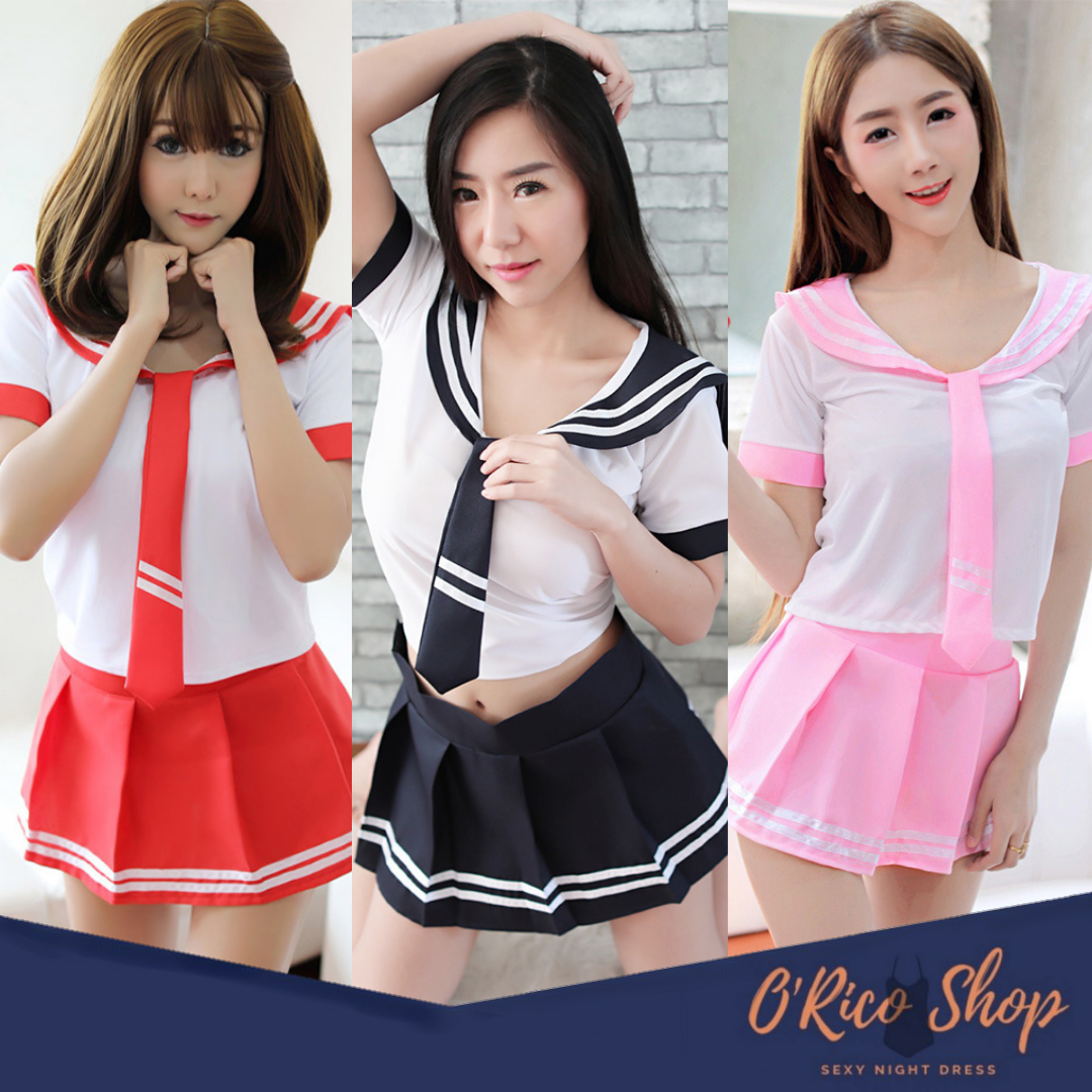 S-2XL 3 สี ชุดนักเรียนญี่ปุ่น สีแดง/สีกรม/สีชมพู