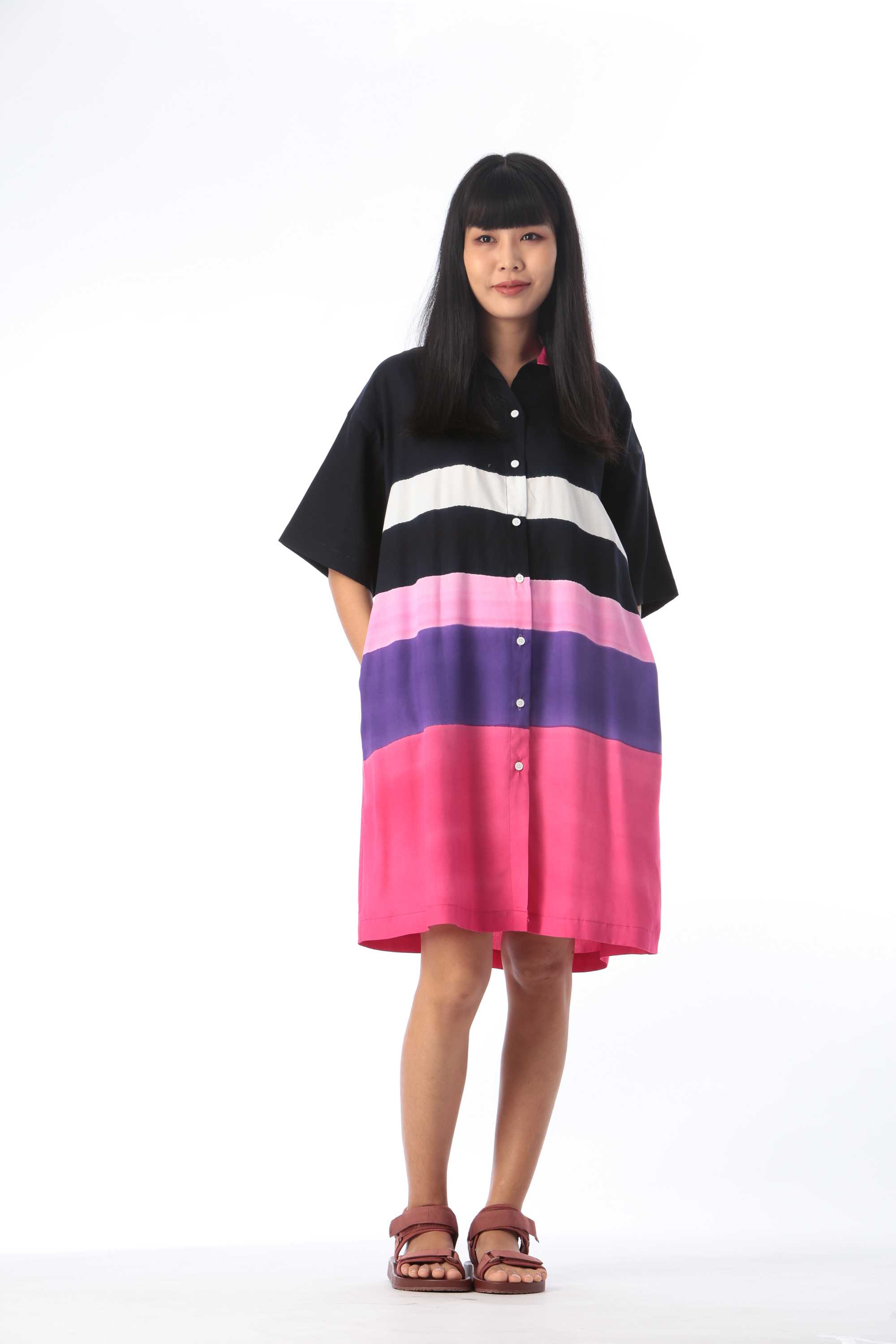 (Pre-order)Shirt Dress Cotton Rayon Hand paint