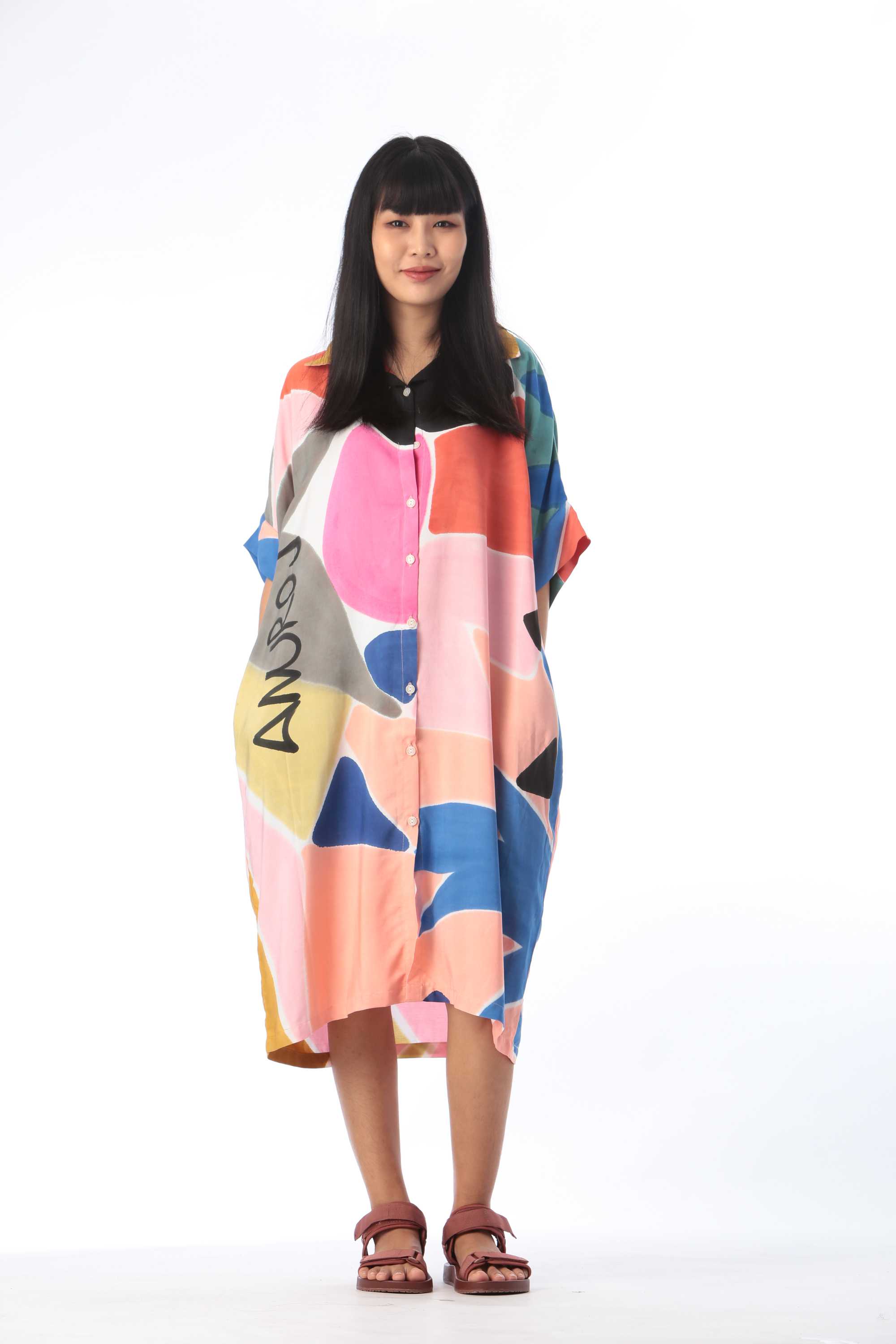 (Pre-order) Shirt Dress Kaftan Cotton Rayon Hand Paint Free size