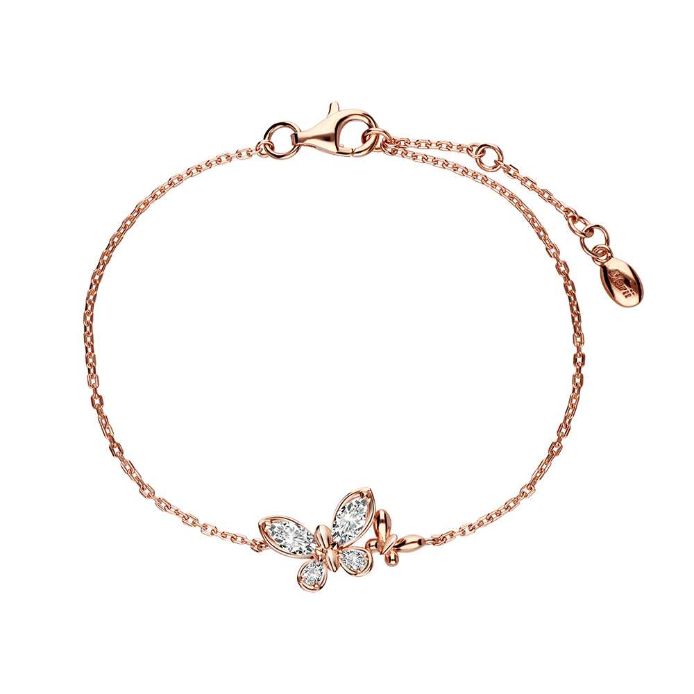 Papillon : สร้อยข้อมือเงินแท้ 925 ชุบโรสโกลด์ ประดับ Cubic Zirconia ยาว 6 นิ้ว ดีไซน์ผีเสื้อ