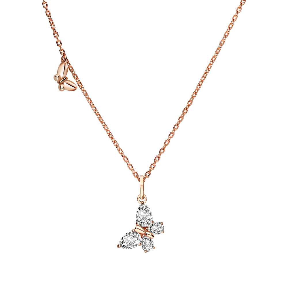 Papillon :  สร้อยคอเงินแท้ 925 ชุบโรสโกลด์ ประดับ Cubic Zirconia ยาว 16 นิ้ว ดีไซน์ผีเสื้อ