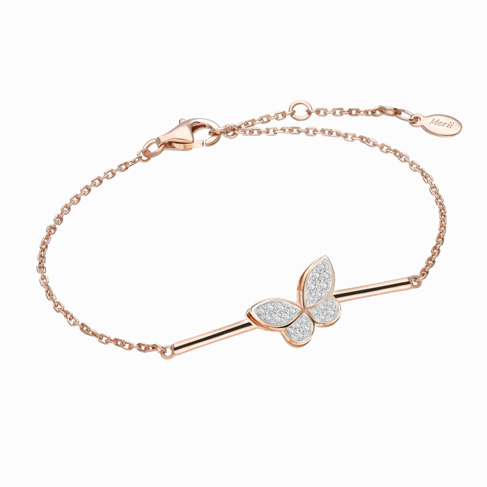 Papillon : สร้อยข้อมือเงินแท้ 925 ชุบโรสโกลด์ ประดับ Cubic Zirconia ดีไซน์ผีเสื้อ
