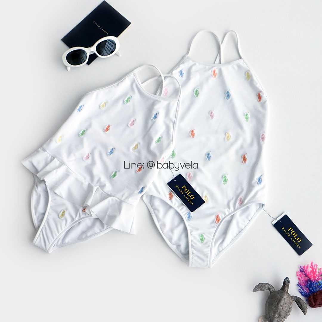 Girls Polo Pony One-Piece Swimsuit (White)