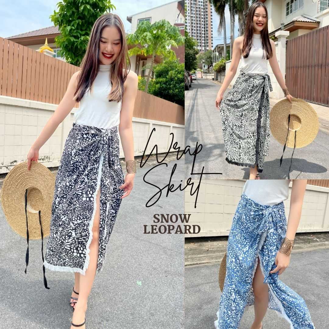 Wrap Skirt กระโปรงทรงผูกป้าย ลาย Snow leopard