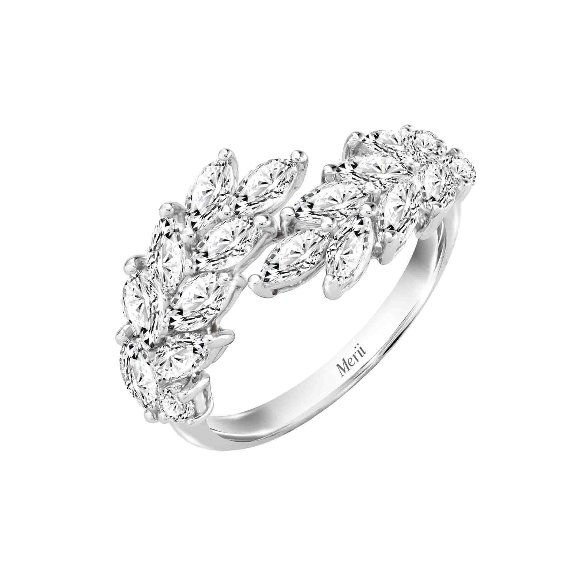 Laureate : แหวนเงินแท้ 925 ชุบโรเดียม ประดับ Cubic Zirconia ทรงมาคีส์ ดีไซน์ใบมะกอก
