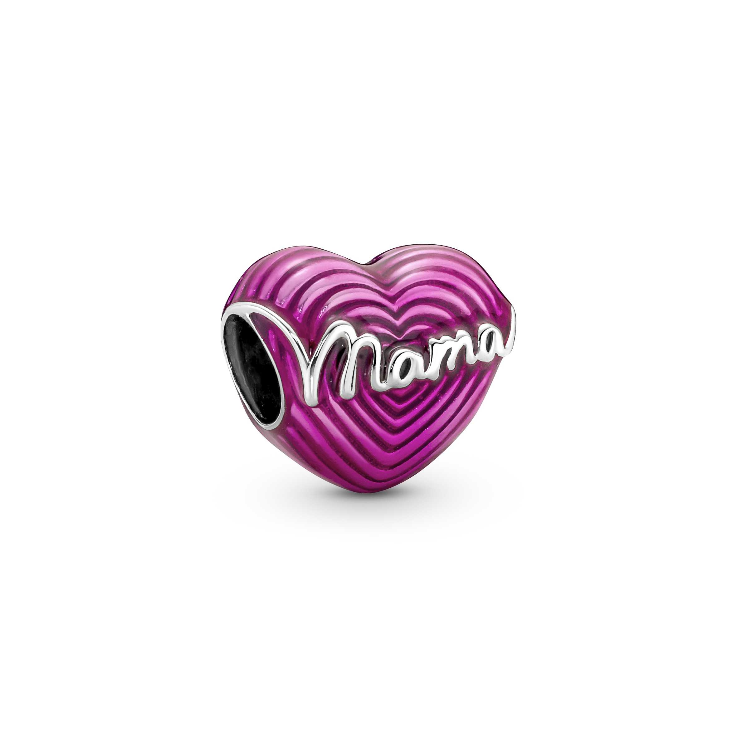 Heart mama sterling silver charm with transparent pink