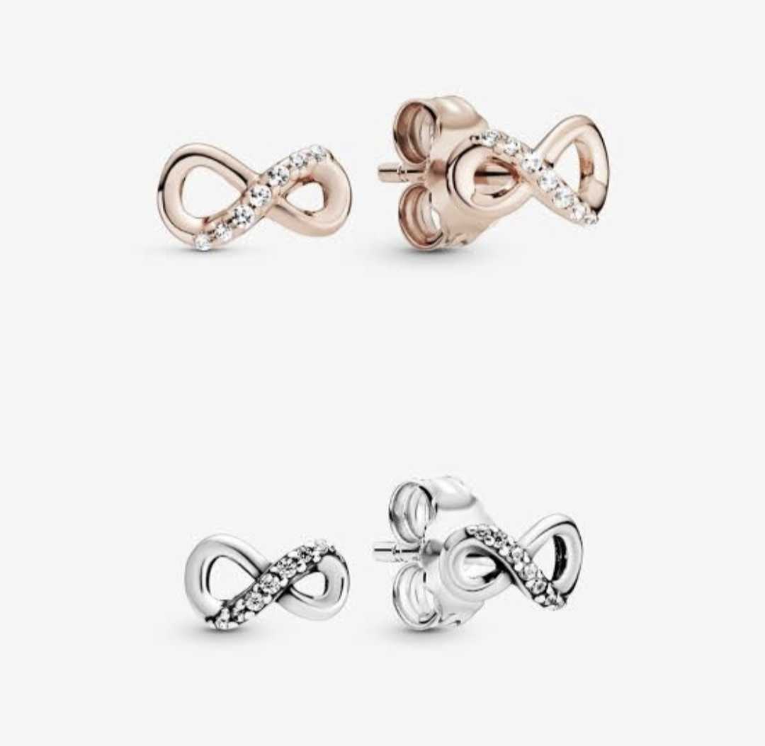 Infinity Pandora stud earrings with clear cubic zirconia
