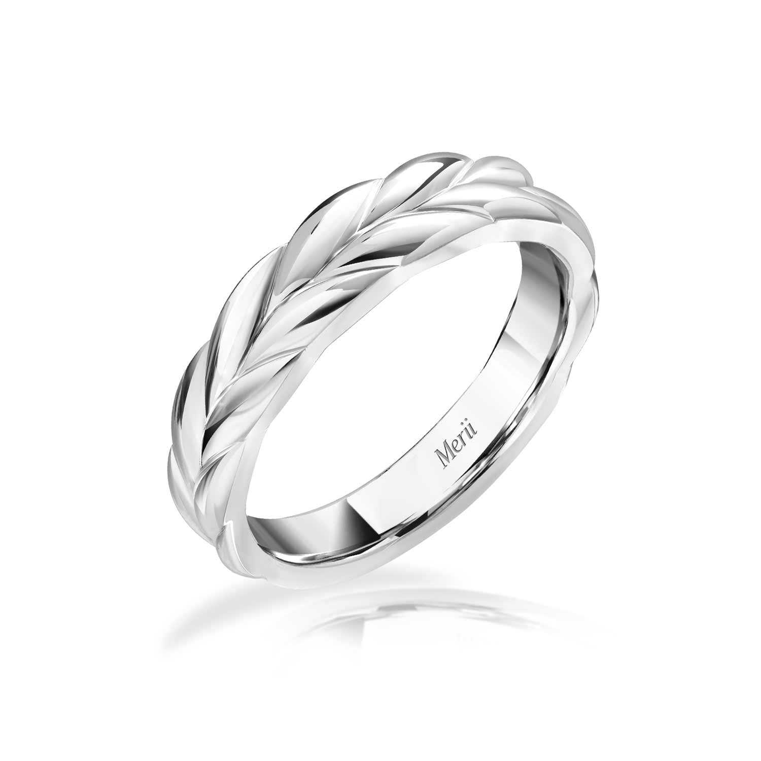 Couple Rings : แหวนผู้ชายเงินแท้ 925 ชุบโรเดียม ประดับ Cubic Zirconia ดีไซน์ใบมะกอก