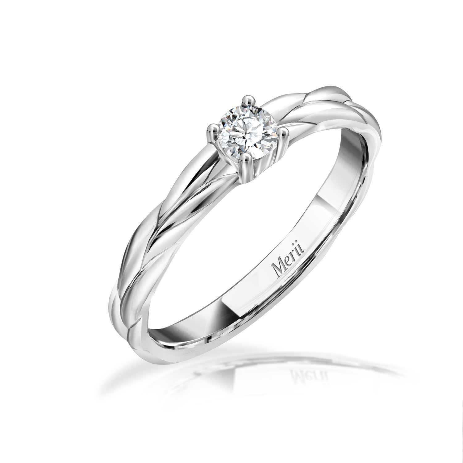 Couple Rings : แหวนเงินแท้ 925 ชุบโรเดียม ประดับ Cubic Zirconia ขนาด 3.5 mm ดีไซน์ใบมะกอกบ่าข้าง