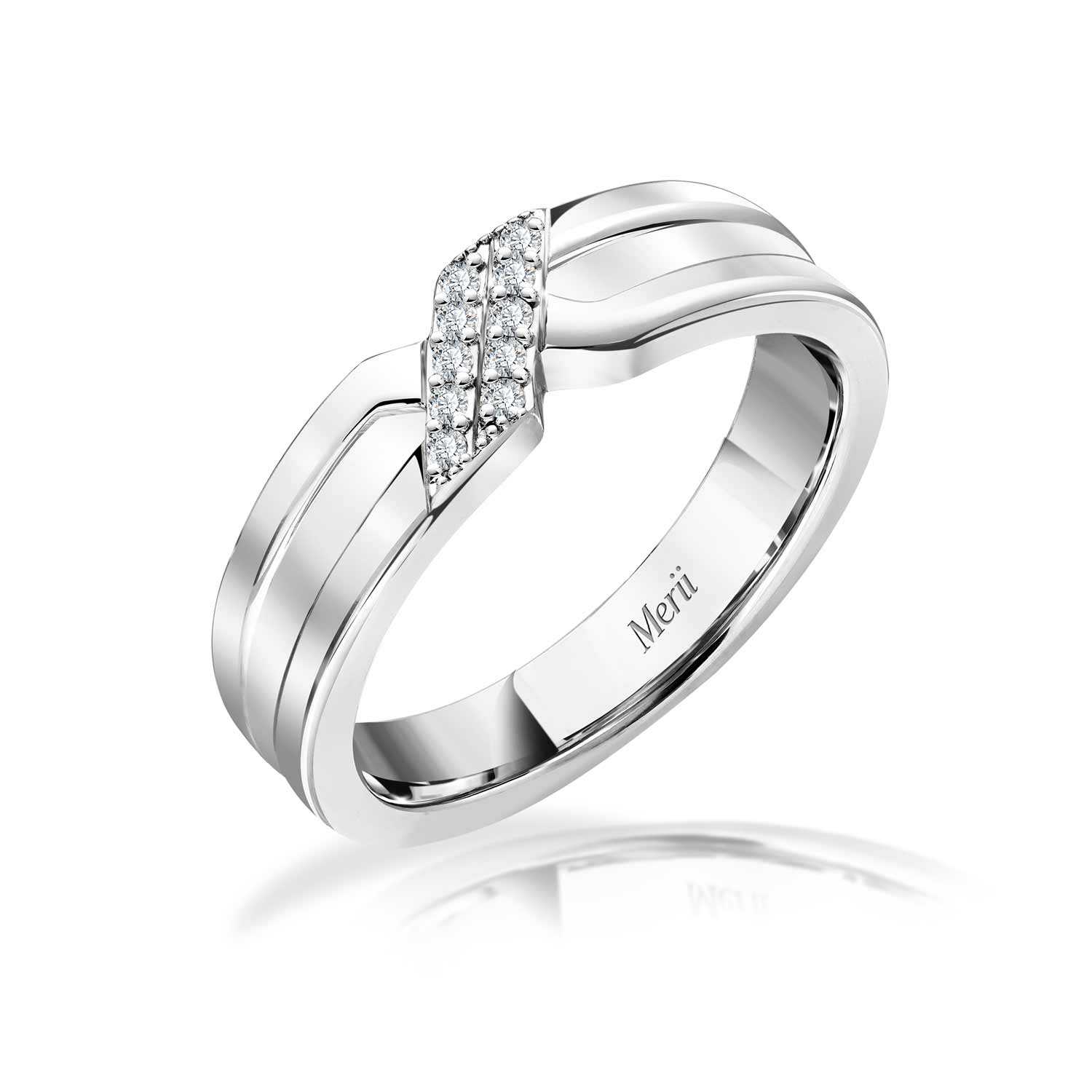 Couple Rings : แหวนผู้ชายเงินแท้ 925 ชุบโรเดียม ประดับ Cubic Zirconia ดีไซน์ ตัว X
