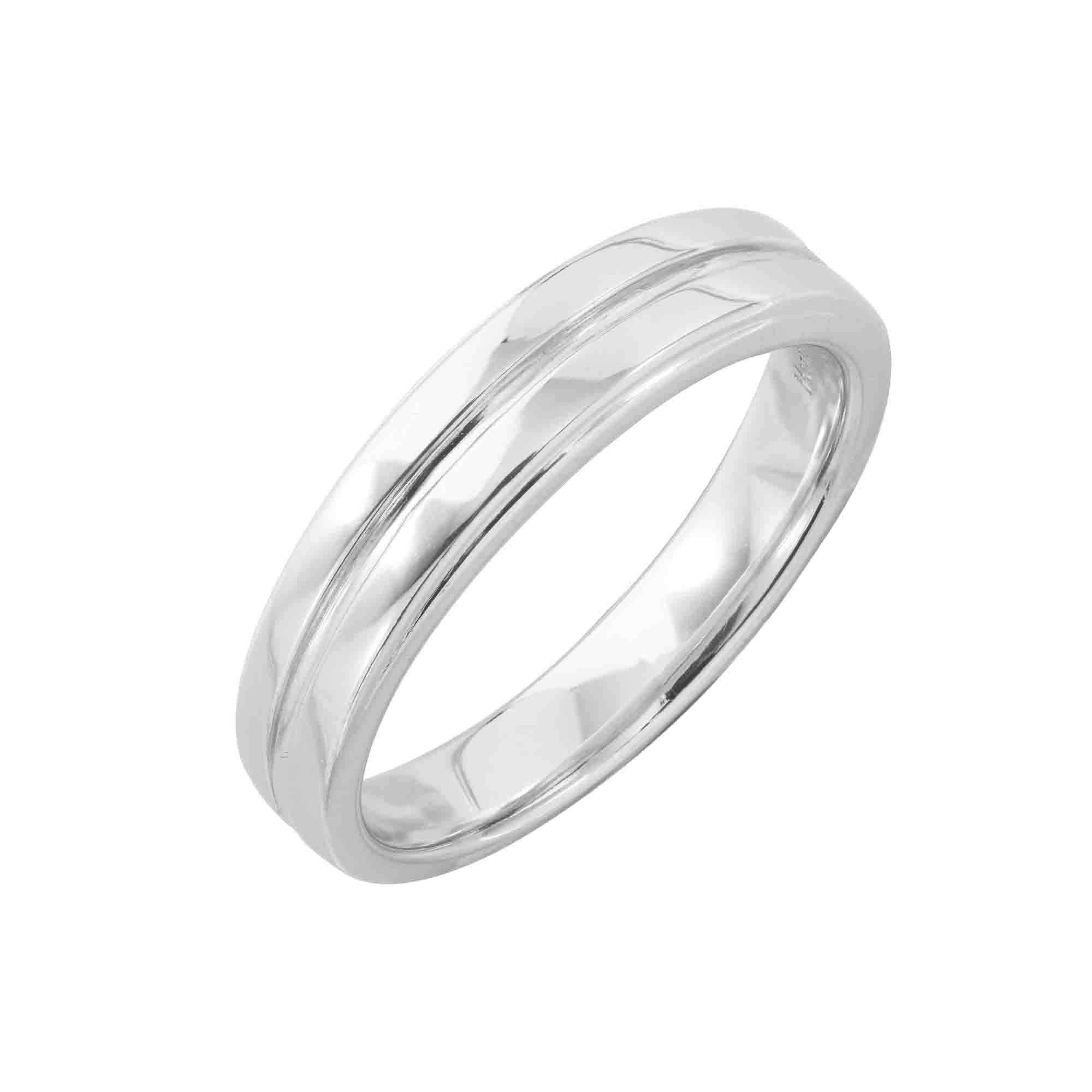 Couple Rings : แหวนผู้ชายเงินแท้ 925 ชุบโรเดียม ประดับ Cubic Zirconia ดีไซน์เรียบ