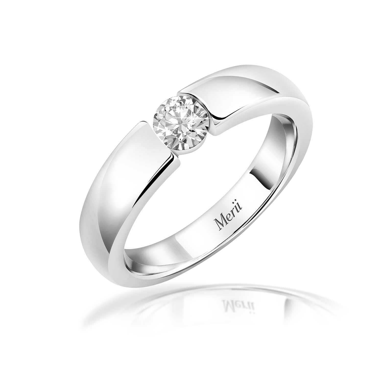 Couple Rings : แหวนเงินแท้ 925 ชุบโรเดียม ประดับ Cubic Zirconia ขนาด 3.5 mm เม็ดเดี่ยว