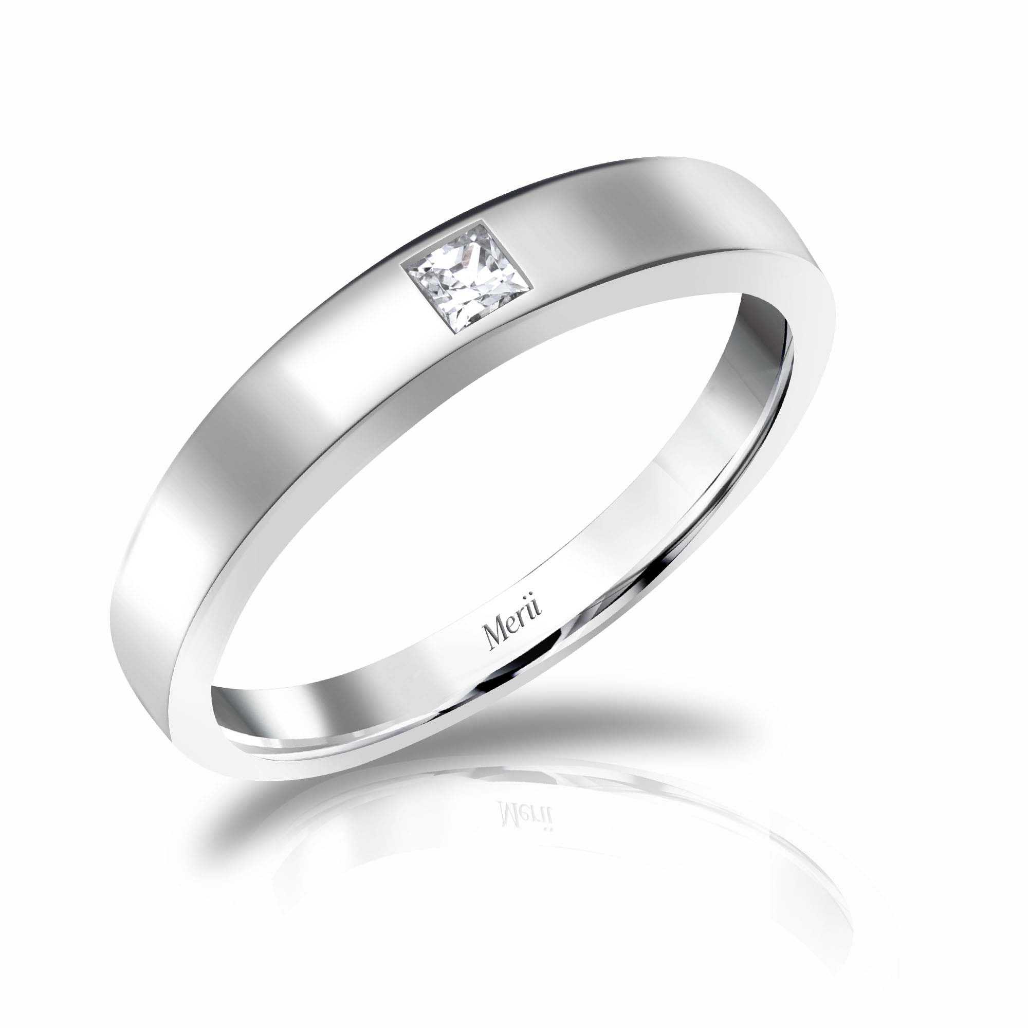 Couple Rings : แหวนผู้ชายเงินแท้ 925 ชุบโรเดียม ประดับ Cubic Zirconia ขนาด 2.7 mm ดีไซน์เรียบหรู