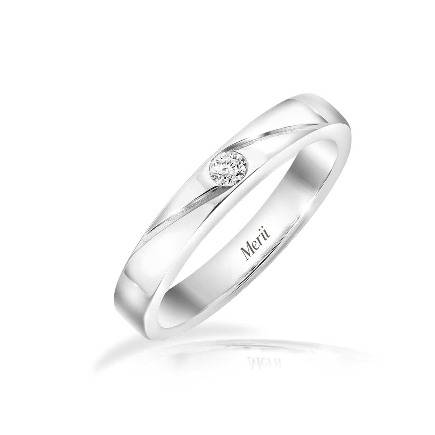 Merii แหวนเงินแท้ 925 ชุบโรเดียม ประดับ Cubic Zirconia ดีไซน์เพชรเม็ดเดี่ยว
