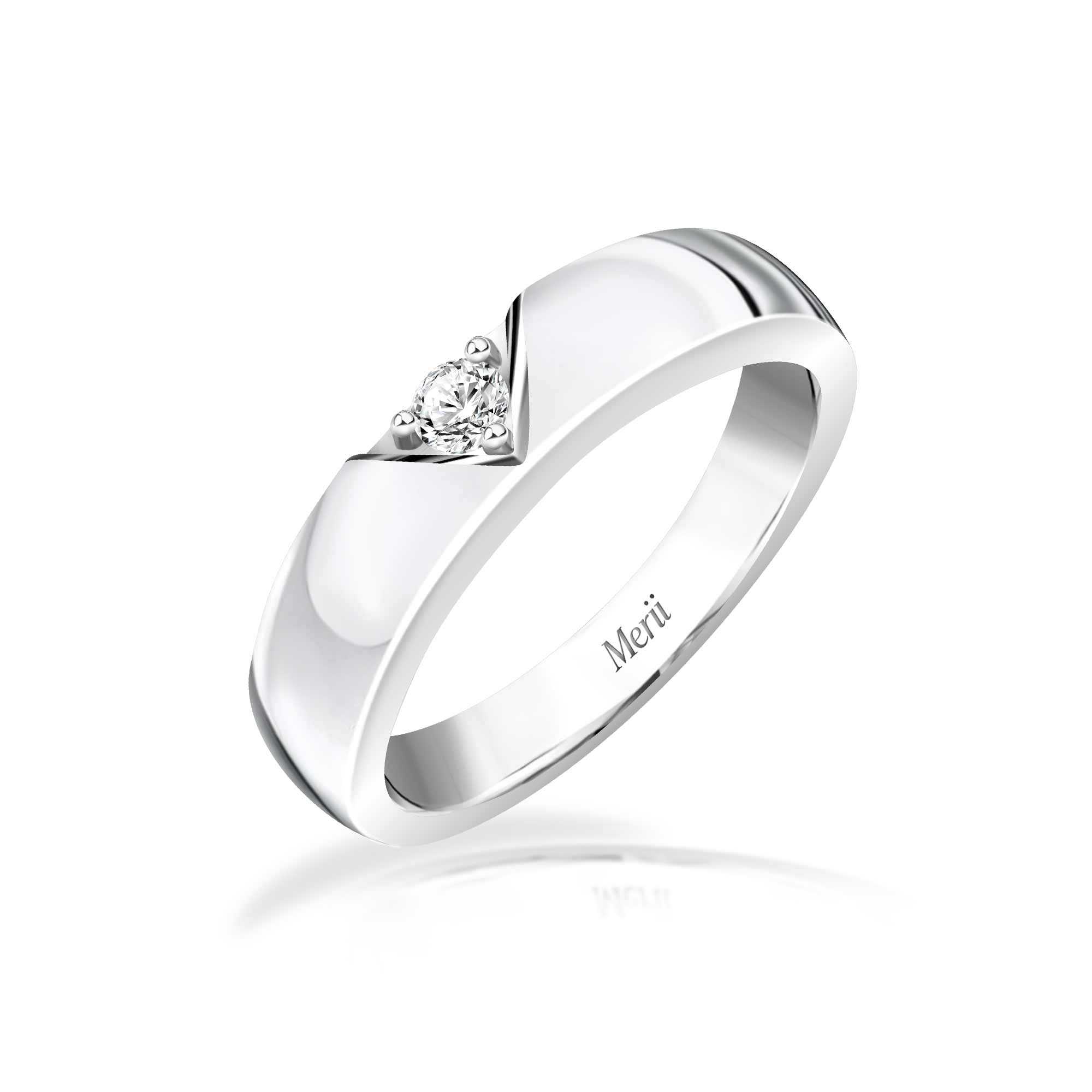 Couple Rings : แหวนผู้ชายเงินแท้ 925 ชุบโรเดียม ประดับ Cubic Zirconia ขนาด 4.2 mm เม็ดเดี่ยว