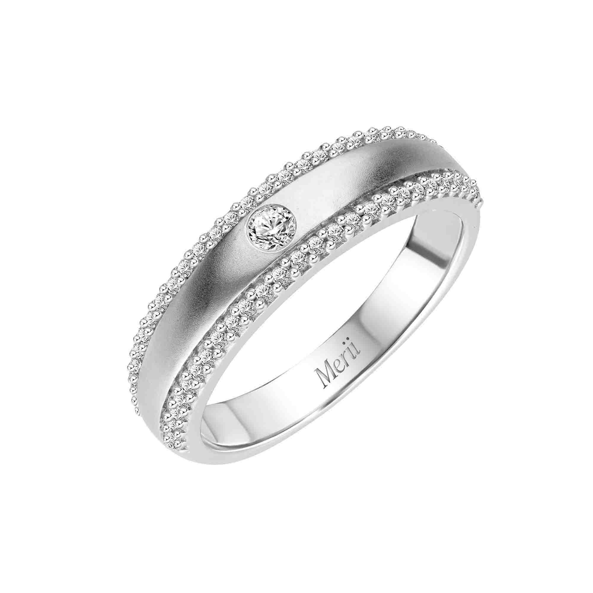 Couple Rings : แหวนเงินแท้ 925 ชุบโรเดียม ประดับ Cubic Zirconia ขนาด 2.25 mm ทรงกลม