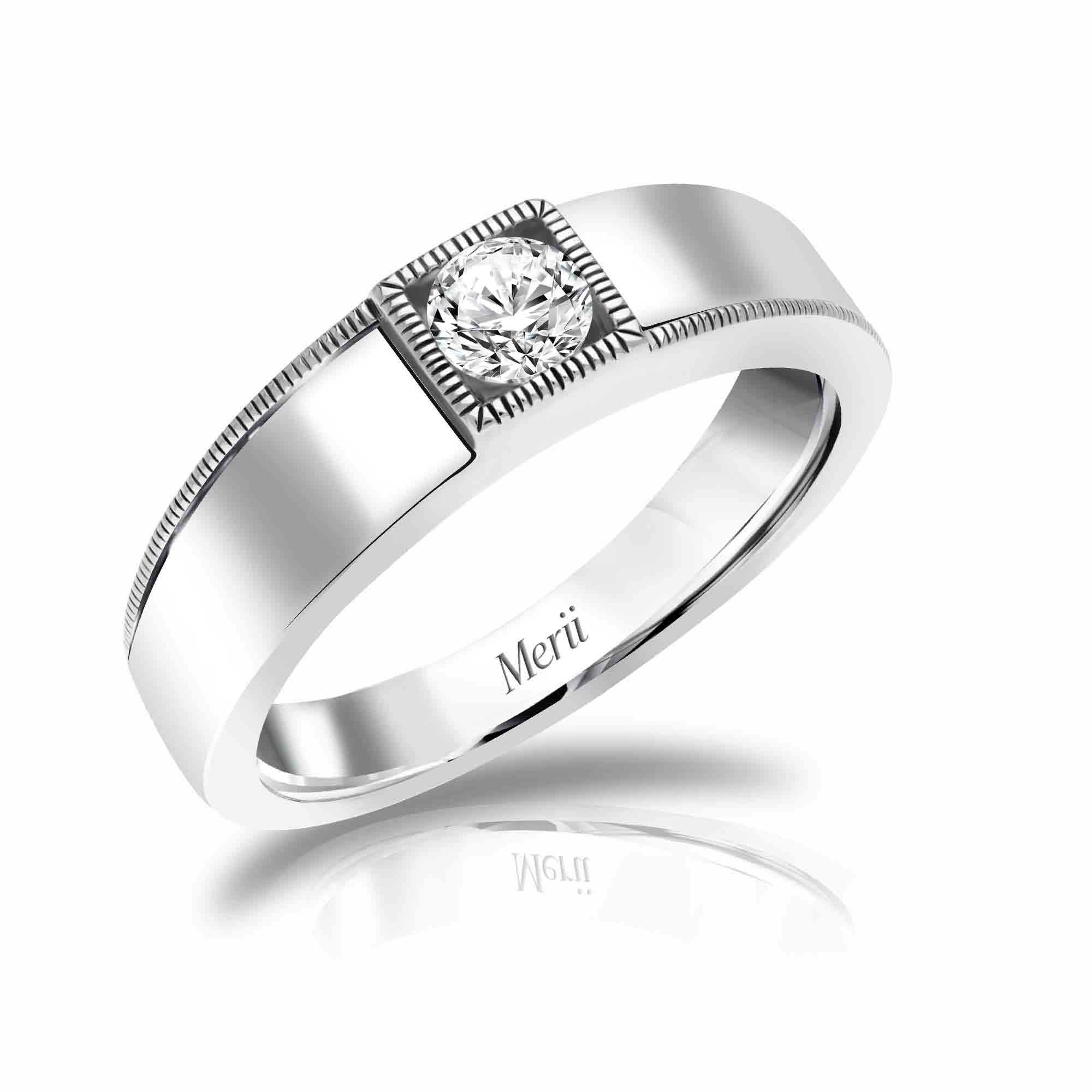 Couple Rings : แหวนผู้ชายเงินแท้ 925 ชุบโรเดียม ประดับ Cubic Zirconia ขนาด 6.2 mm ดีไซน์เรียบ