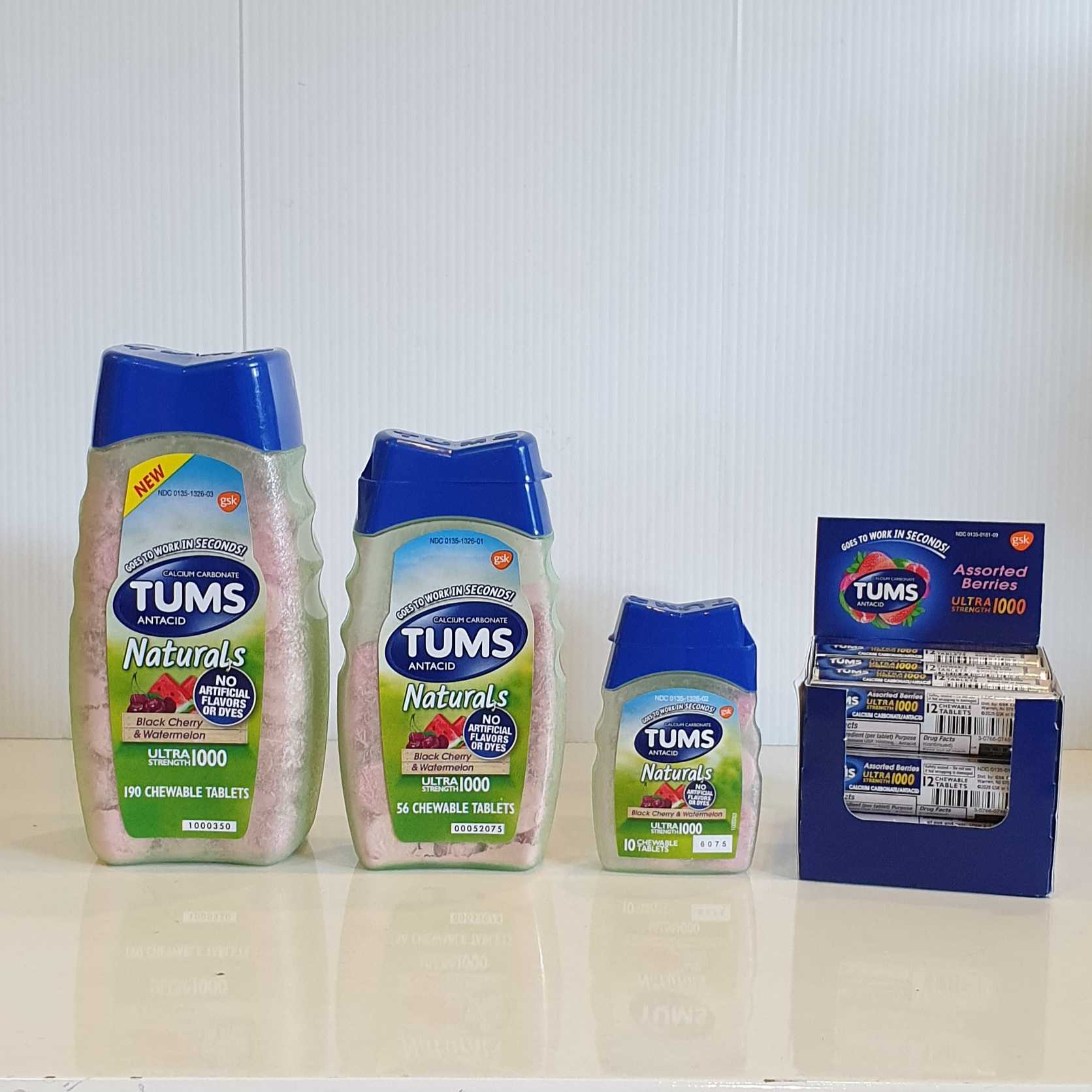 บรรเทาอาการกรดไหลย้อน  TUMS Naturals Ultra Strength Antacid Chews Black Cherry & Watermelon