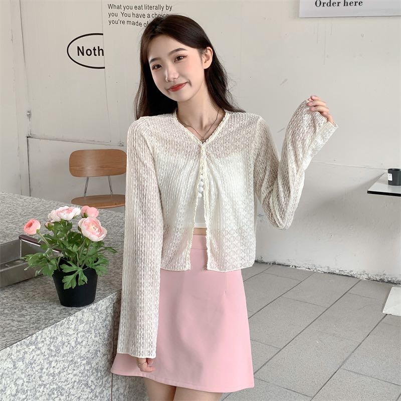 Chiffon lace trim cardigan (J&T)