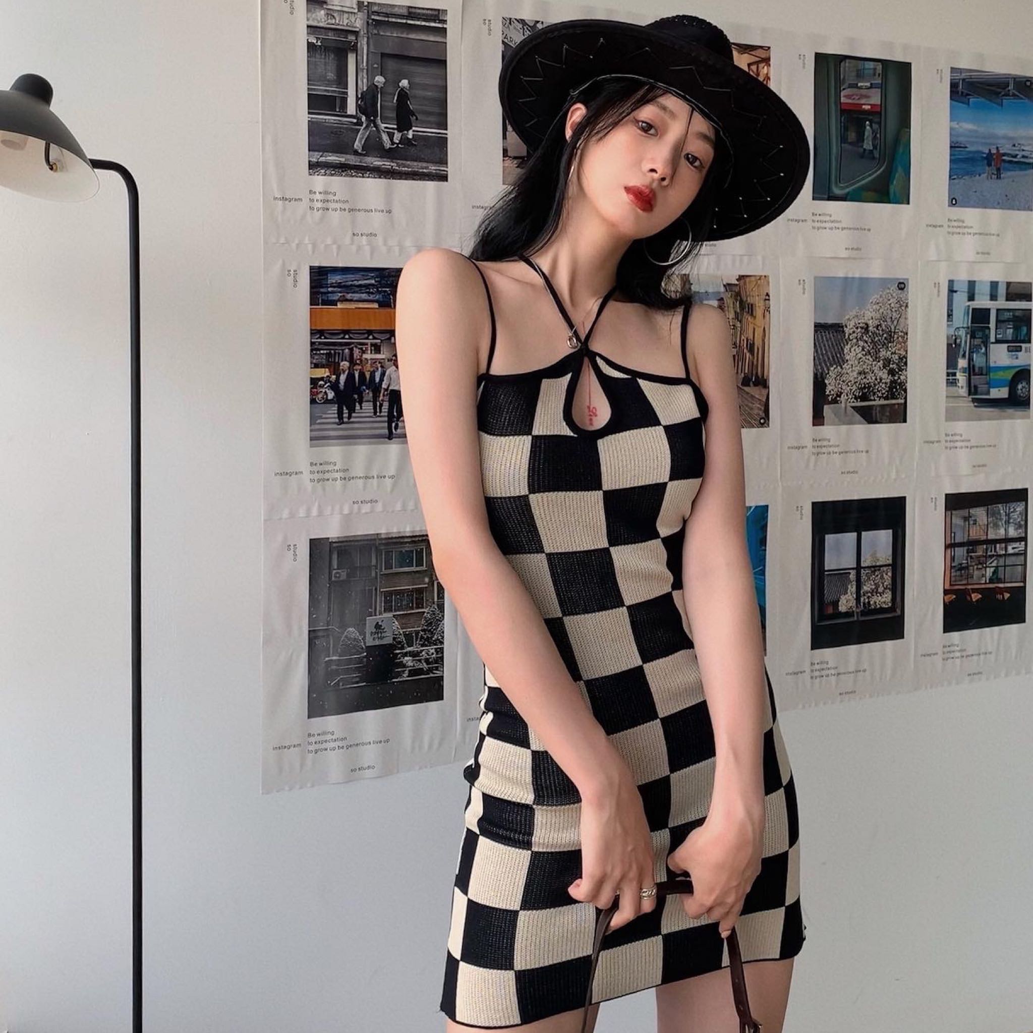 Bodycon silk checkered dress (flash)