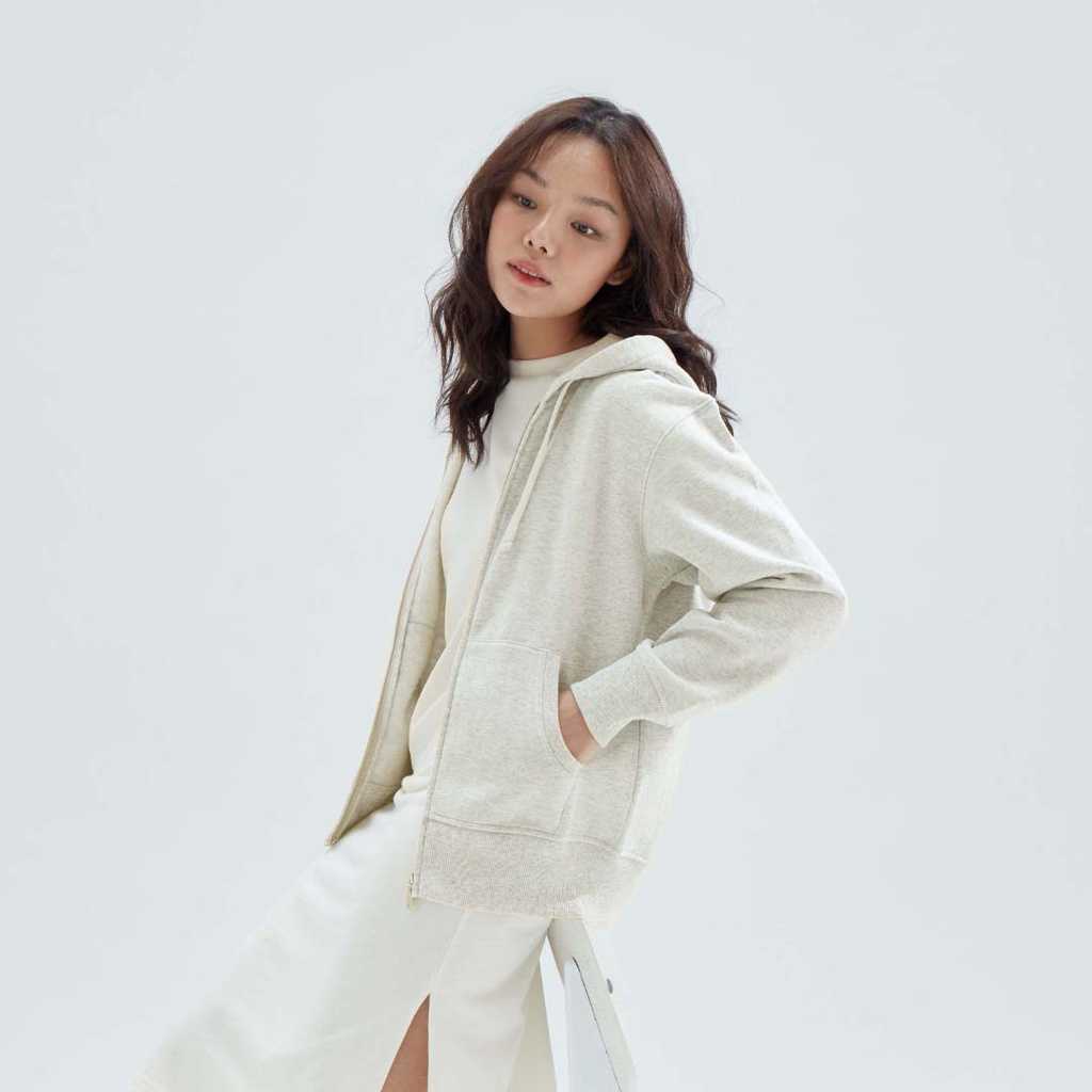 CIRCULAR เสื้อฮู้ดดี้ แขนยาว แบบซิป ผ้าเฟรนช์เทอร์รีย์ฟลีซ สีเฟลืองอ่อน Tonkin Monkey