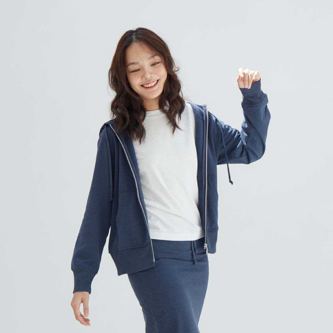 CIRCULAR เสื้อฮู้ดดี้ แขนยาว แบบซิป ผ้าเฟรนช์เทอร์รีย์ฟลีซ สีน้ำเงิน Deep Sea