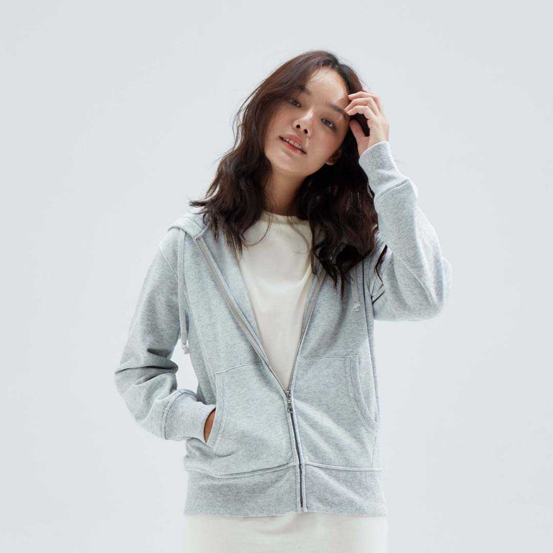 CIRCULAR เสื้อฮู้ดดี้ แขนยาว แบบซิป ผ้าเฟรนช์เทอร์รีย์ฟลีซ สีเทาเข้ม B Horizon