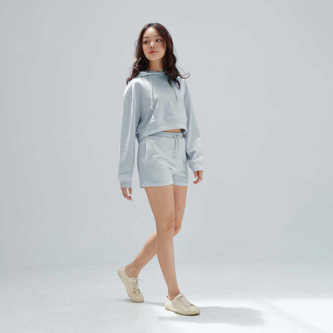 CIRCULAR เสื้อฮู้ดดี้ ผู้หญิง แขนยาว แบบครอป ผ้าเฟรนช์เทอร์รีย์ฟลีซ สีเทาเข้ม B Horizon