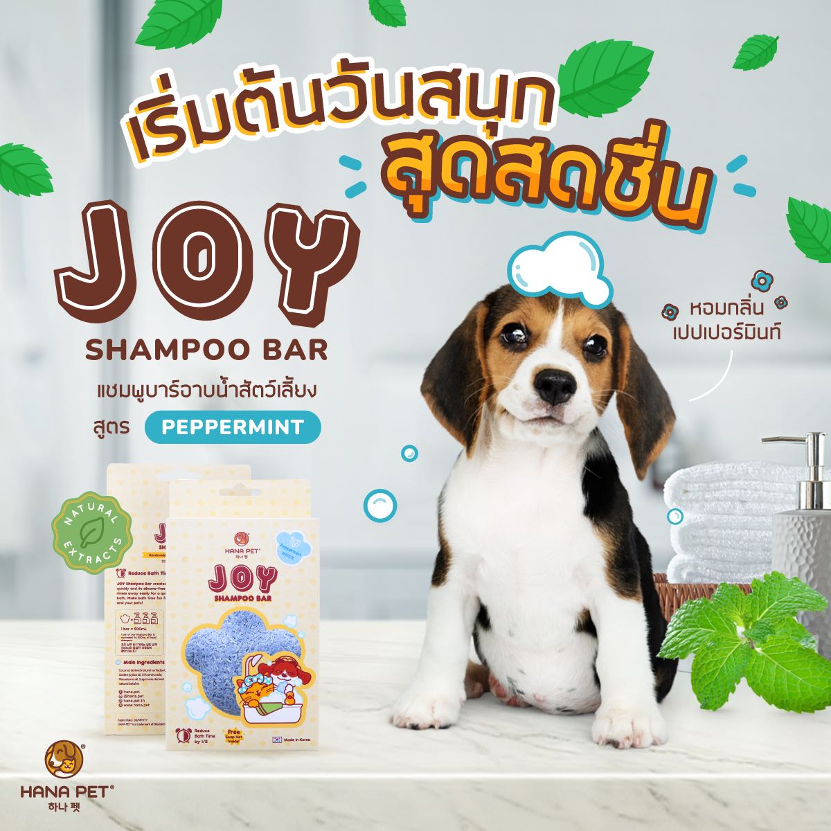 แชมพูบาร์อาบน้ำ ออร์แกนิค [กลิ่น Peppermint] สำหรับสุนัข/แมว หอมธรรมชาติ 100% Made in Korea
