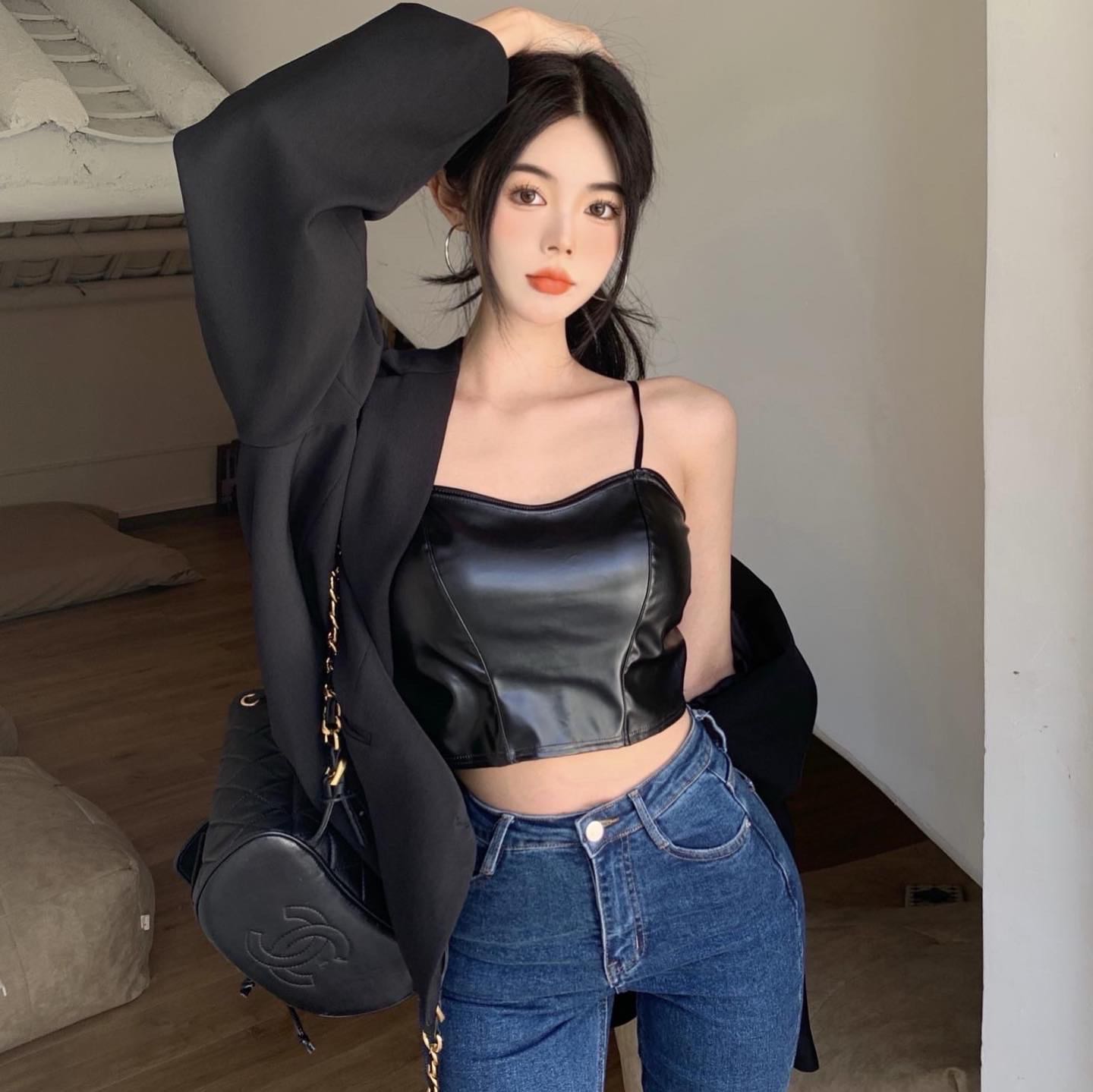 Synthetic leather crop top (flash)