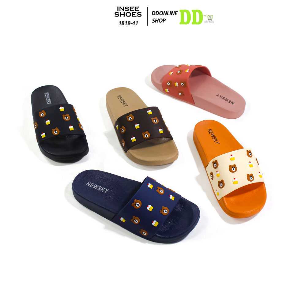 INSEE SHOES รุ่น MK 501 รองเท้าแตะผู้หญิงแบบสวม พื้นยาง ใส่เล่น ลายหมีพู สวมใส่สบาย