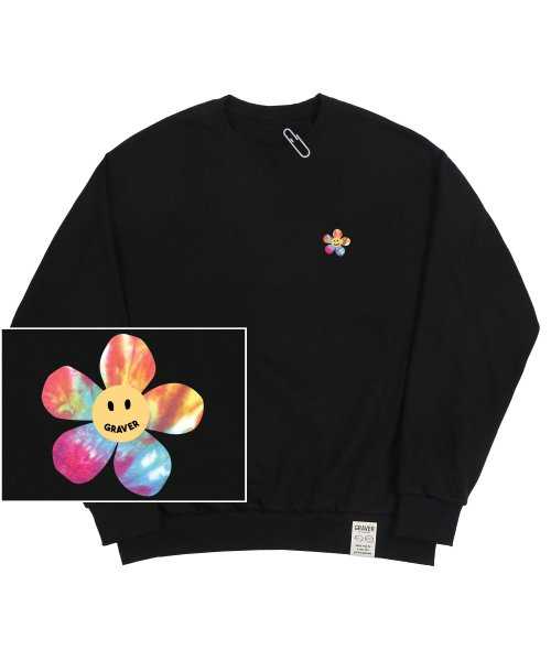พร้อมส่ง) Graver flower dot smile sweatshirt | LINE SHOPPING
