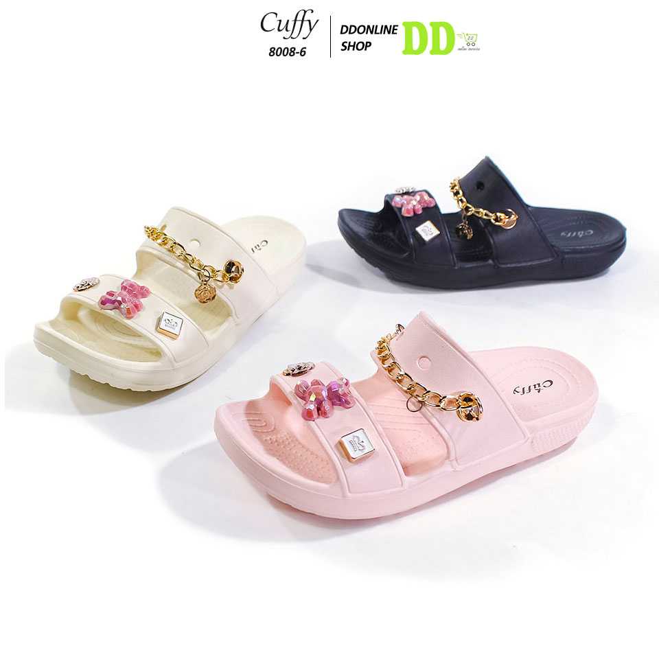 CUFFY รุ่น 8008-6 รองเท้าแตะแบบสวมผู้หญิง ส้นหนา ทรงเตารีด 2 สาย พื้นนิ่ม ใส่สบาย