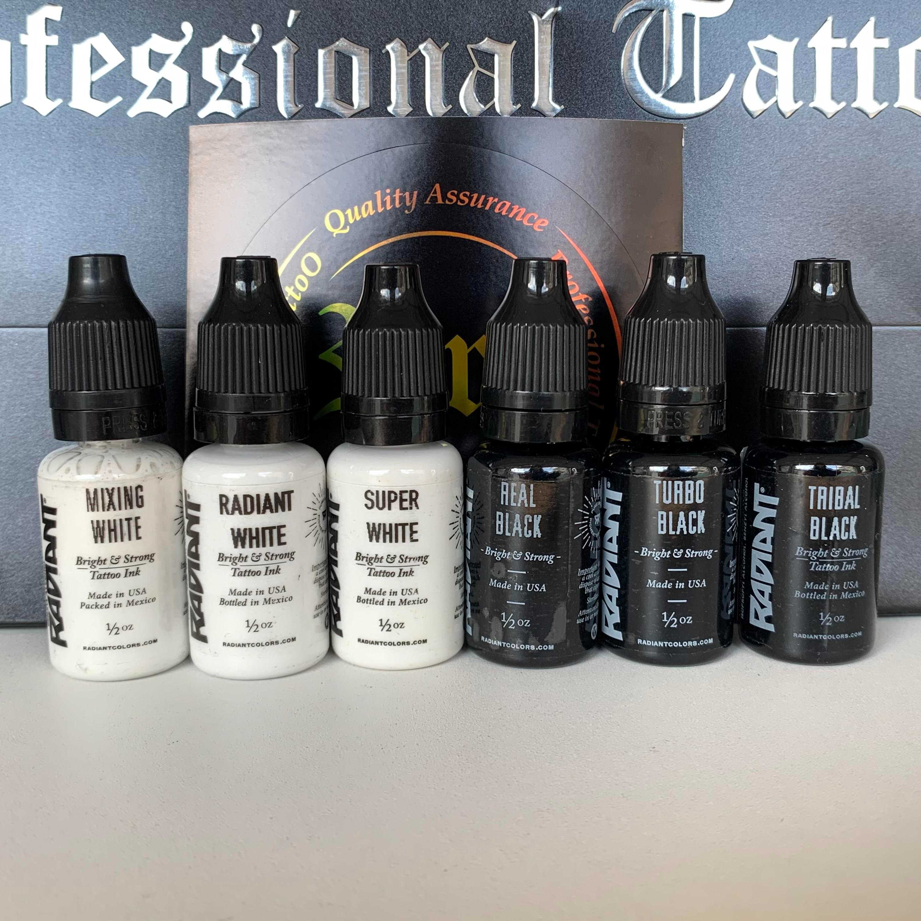 Radiant Colors Tattoo Ink 1/2 oz  Black Gray White Brown