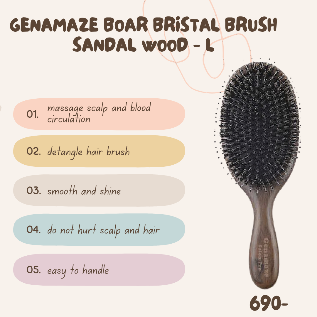 Genamaze Oval sandle wood bristle brush hair massage hair comb หวีแปรงขนหมูป่าอย่างดี