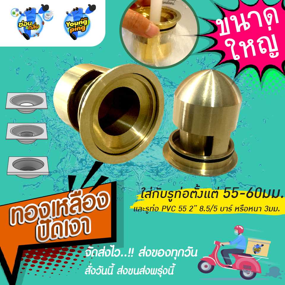 YoungPing ทองเหลือง ขนาดใหญ่ ดับกลิ่น กันแมลงในท่อระบายน้ำ ไม่ต้องรื้อถอน