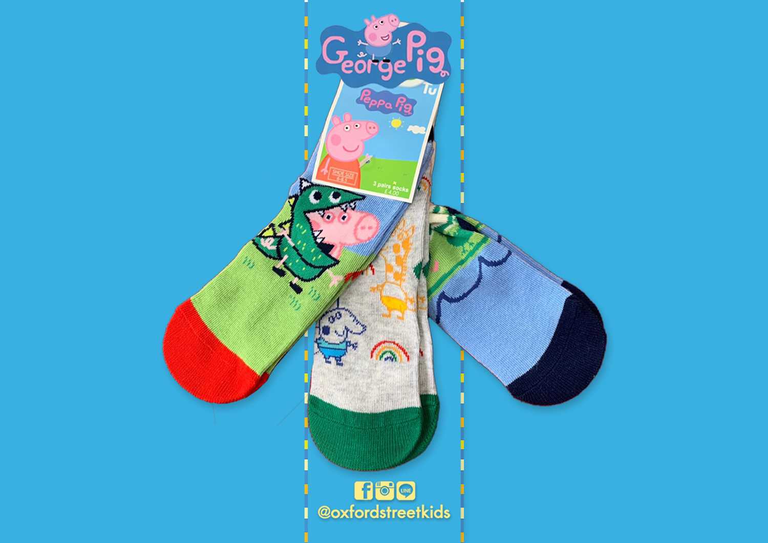 𝐒𝐀𝐋𝐄❗️ [UK6-8.5] George Pig 3 Pack Socks ถุงเท้า จอร์จ พิก 3 คู่ในเซต