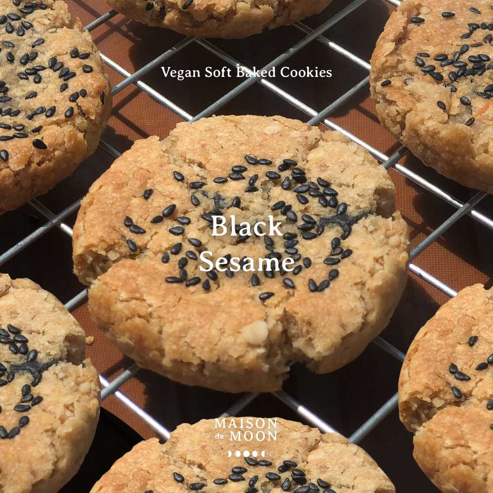 5ชิ้น Vegan คุกกี้นิ่มผสมโอ้ตมีล ไส้งาดำ #พร้อมทาน Black Sesame Oatmeal Soft Baked Cookies