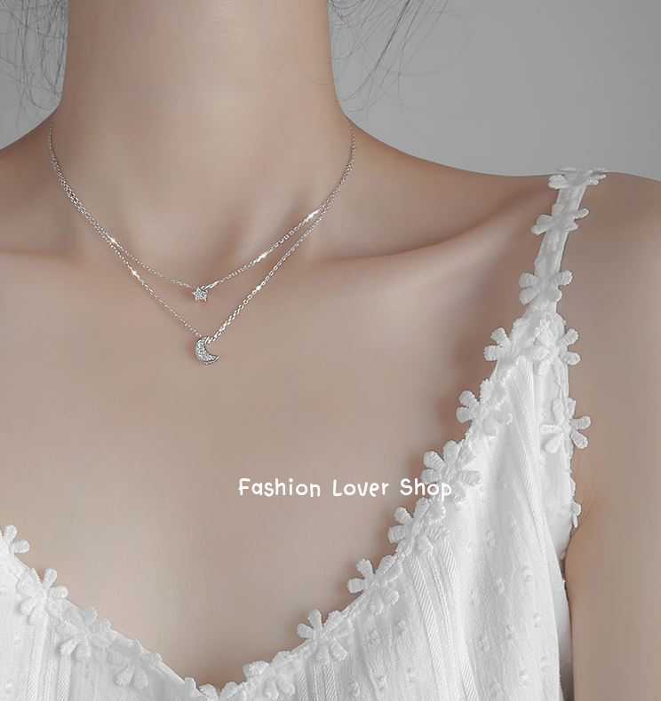 สร้อยคอดาวเดือน จี้ดาวเดือน ดาวเคียงเดือน มินิมอล สร้อยทองคำขาว